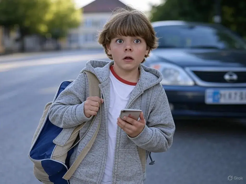 Icône d'un enfant sur le chemin de l'école, utilisée pour symboliser la fonctionnalité de traceur GPS enfant dans l'application help’US ®.